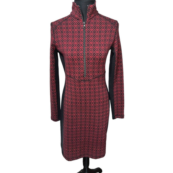 Sahalie Red Geometric Print Quarter Zip Career Wear Dress, Size S - Picture 1 of 8